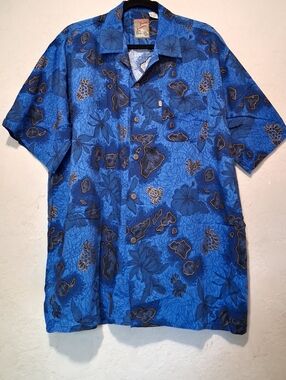 Pineapple Connection Hawaiian Men Shirt Short Sleeve Button Up Blue Dark‎ SzXL
